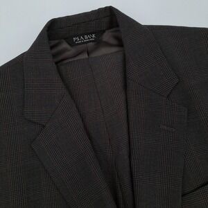 Jos. A. Bank Suit Mens 42L 100% Wool Gray Glen Plaid Pleated Cuffed 2-Button
